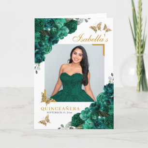 Emerald Green & Gold Quinceanera Tiara Butterflies Programme