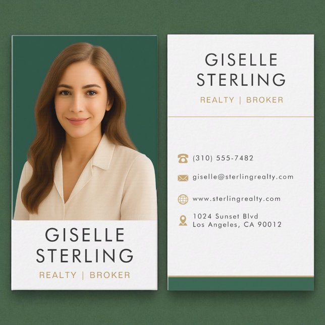 Emerald Green Gold Real Estate Broker Professional Business Card (Creator Uploaded)