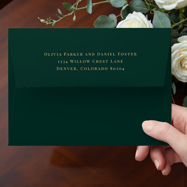 Emerald Green Gold Return Address Wedding Envelope (Creator Uploaded)