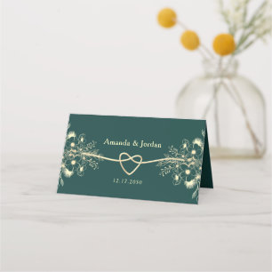 Emerald Green Gold Rope Heart Wedding Place Card