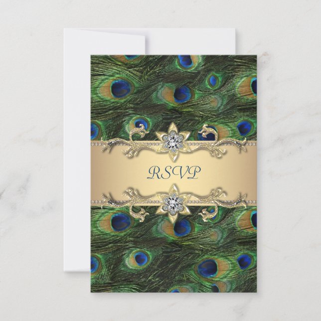 Emerald Green Gold Royal Indian Peacock RSVP (Front)