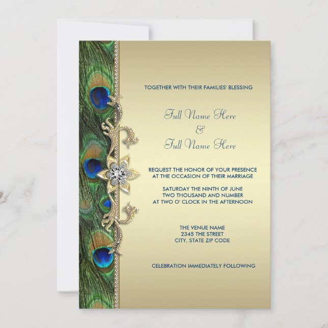 Emerald Green Gold Royal Indian Peacock Wedding Invitation (Front)
