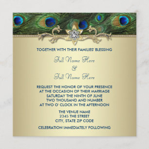 Emerald Green Gold Royal Indian Peacock Wedding Invitation