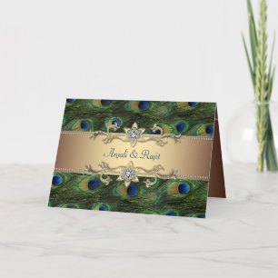 Emerald Green Gold Royal Indian Peacock Wedding Invitation