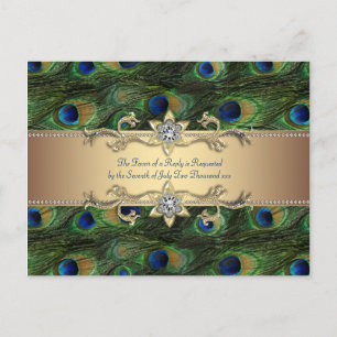 Emerald Green Gold Royal Indian Peacock Wedding Invitation Postcard