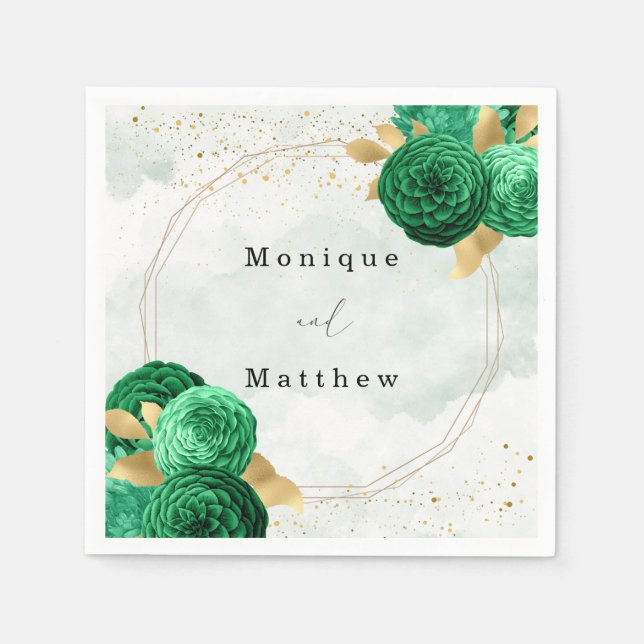 Emerald Green Gold Shine Geometric Glitter Wedding Napkin (Front)