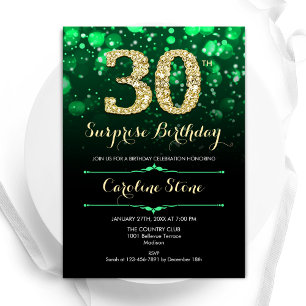 Emerald Green Gold Surprise 30th Birthday Invitation
