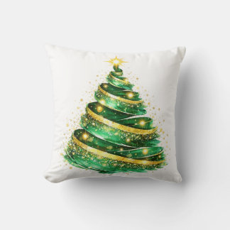 Emerald Green Gold Swirl Christmas Tree Cushion