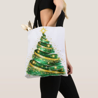 Emerald Green Gold Swirl Christmas Tree Tote Bag