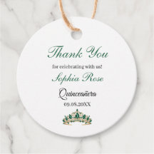 Emerald Green Gold Tiara Quinceañera Favor Tag