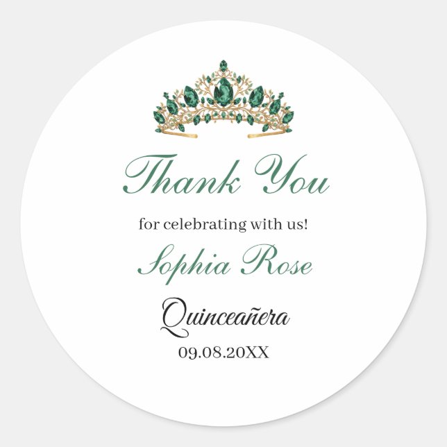 Emerald Green Gold Tiara Quinceañera Sticker (Front)