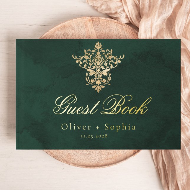 Emerald Green Gold Victorian Ornate Wedding Guest Book (Creator Uploaded)