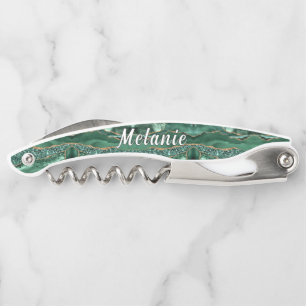 Emerald Green Gold Waiter's Corkscrew Custom Name