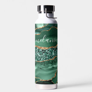 Emerald Green Gold Water Bottle Custom Name