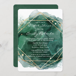 Emerald Green Gold Watercolor Bridal Shower Invitation