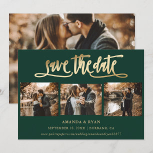 Emerald Green Gold Wedding 4 Photo Save The Date