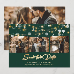 Emerald Green Gold Wedding 4 Photo Save The Date
