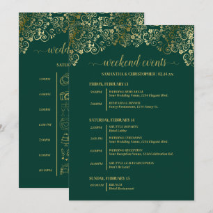 Emerald Green & Gold Wedding Events & Timeline Programme