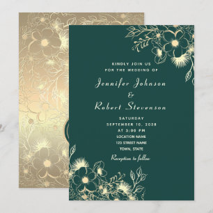 Emerald Green Gold Wedding Invitation