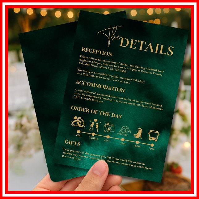  Emerald Green & Gold Wedding Order of Events  Invitation (Creator Uploaded)