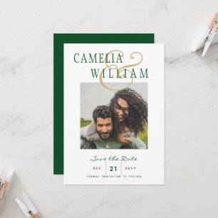 Emerald Green Gold Wedding PHOTO Save the Date Invitation