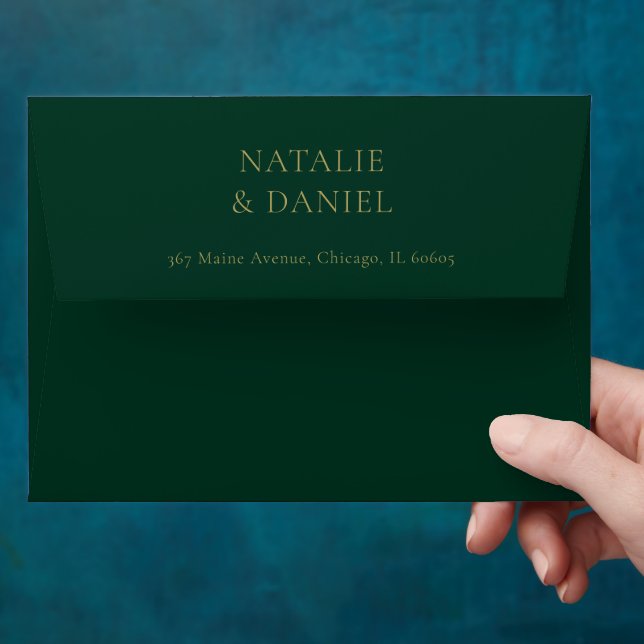 Emerald Green & Gold Wedding Return Address  Envelope (Hand)