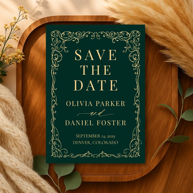 Emerald Green Gold Wedding Save the Date (Creator Uploaded)