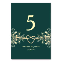 Emerald Green Gold Wedding Table Number