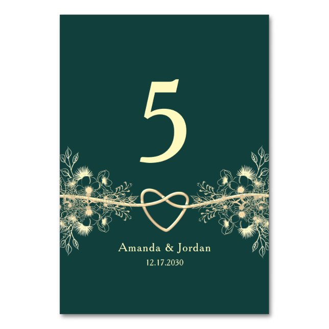 Emerald Green Gold Wedding Table Number (Front)