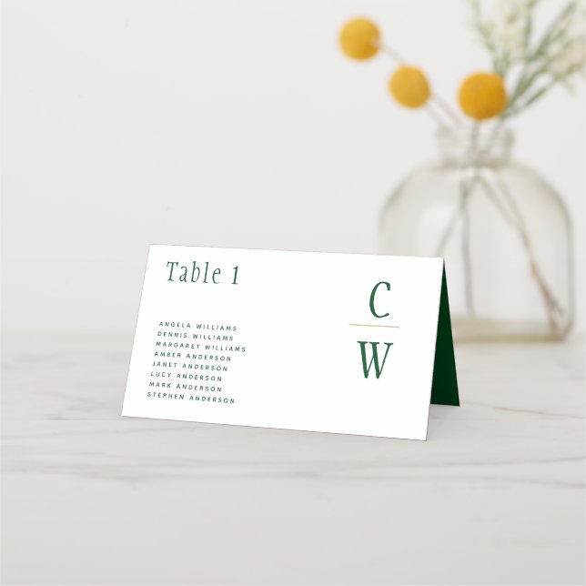 Emerald Green Gold Wedding Table Number Names Place Card (Front)