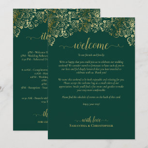 Emerald Green & Gold Wedding Welcome & Itinerary Programme