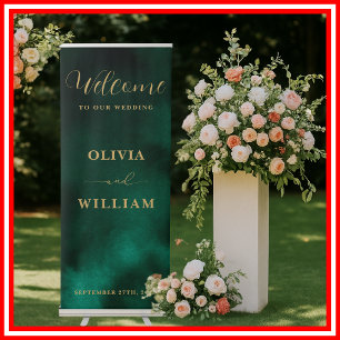 Emerald Green & Gold Wedding Welcome Retractable Banner