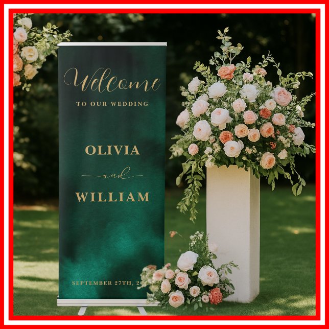 Emerald Green & Gold Wedding Welcome Retractable Banner (Creator Uploaded)