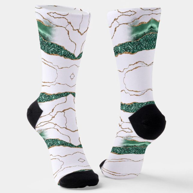 Emerald Green Gold White Socks (Angled)