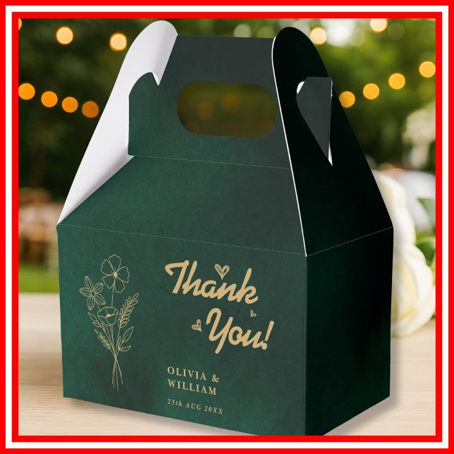 Emerald Green & Gold Wildflower Wedding Thank You Favour Box (Creator Uploaded)