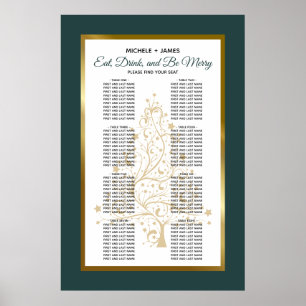Emerald Green Gold Winter Wedding Seating Chart