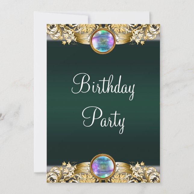 Emerald Green Gold Womans Birthday Party Invitation (Front)