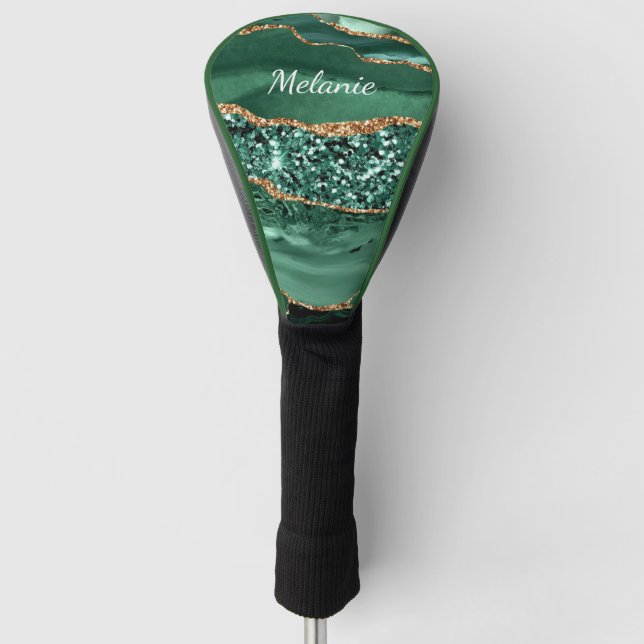 Emerald Green Gold Your Name Golf Head Cover Gift (Front)