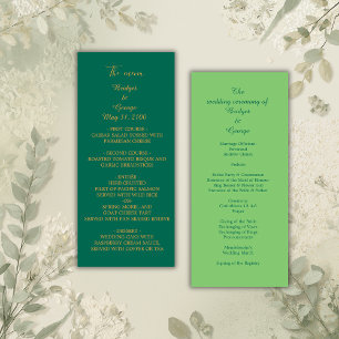 emerald green golden menu & program wedding card