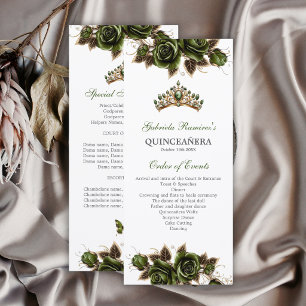 Emerald Green Golden Roses Quinceañera Program