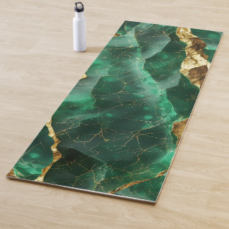 Emerald Green Golden Texture Elegant Yoga Mat