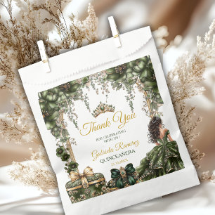 Emerald Green Golden Tiara Floral Quinceañera Favour Bags