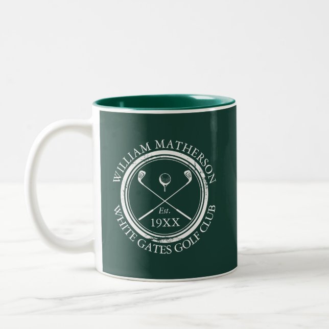 Emerald Green Golf Club Name Personalised Two-Tone Coffee Mug (Left)