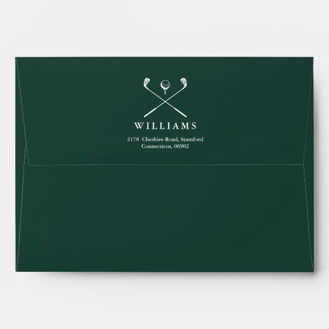 Emerald Green Golf Monogram Return Address Envelope (Back (Top Flap))