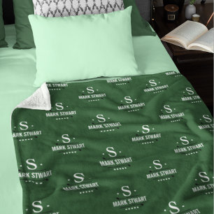 Emerald Green Golfer 1-initial Monogram allover Fleece Blanket