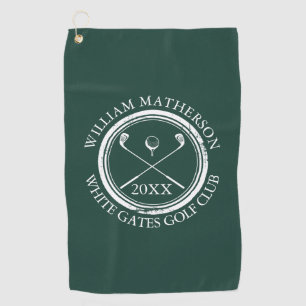 Emerald Green Golfer And Club Name Date Golf Towel