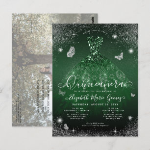 Emerald Green Gown Silver Photo Quinceanera Postcard