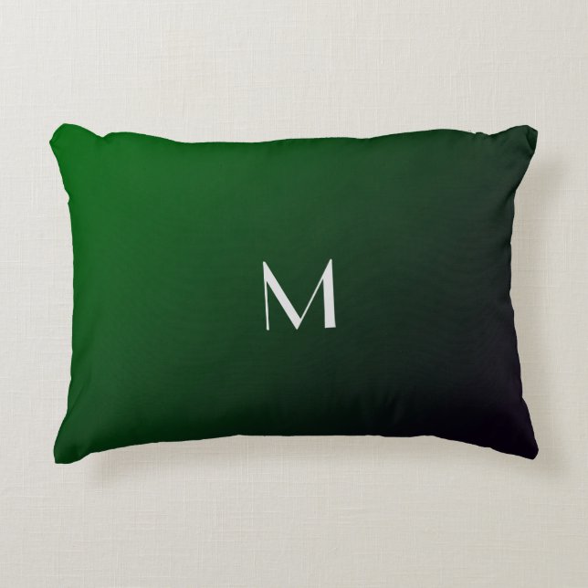 Emerald Green Gradient -  bold monogram Decorative Cushion (Front)