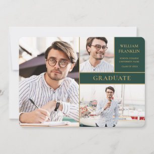 Emerald Green Graduate Gold 3 Photo Graduation Ann Announcement