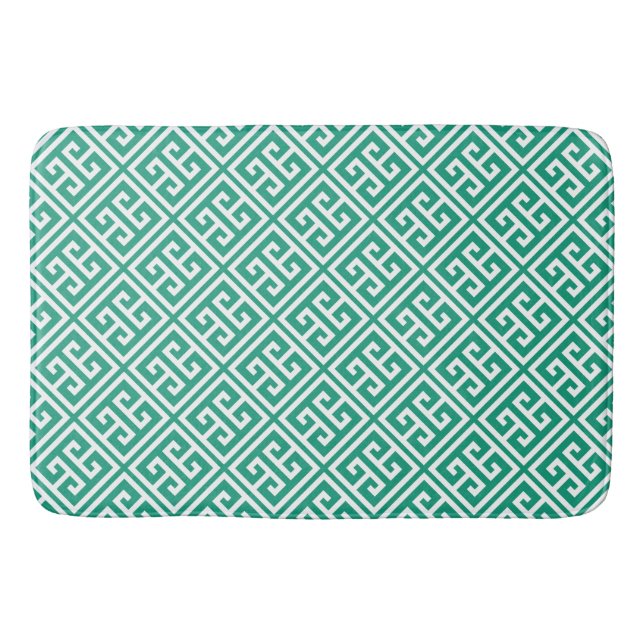 Emerald Green Greek Key Pattern Bath Mat (Front)